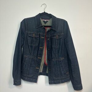 Tommy Hilfiger Dark Wash Fitted Denim Jacket Stretch Blazer Y2K Small Petite